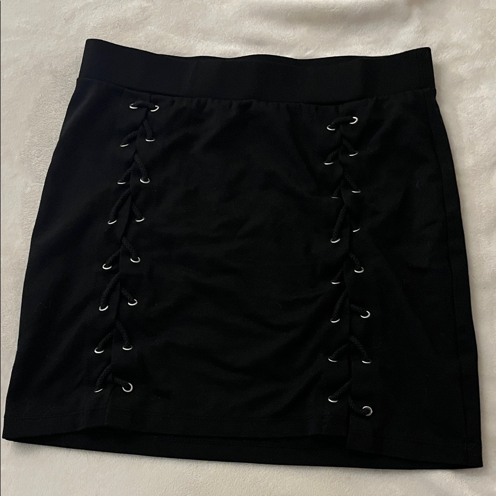 Black Lace-Up Mini Skirt